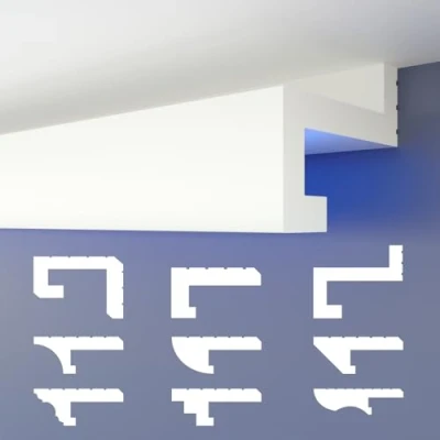 Immagine di HEXIMO LED Profilo di fuga d&#039;ombra, Modanature in stucco, illuminazione indiretta Soffitto cartongesso polistirene XPS (10,2 Metri HLED 8)