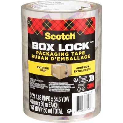 Immagine di Scotch Box Lock Nastro da Imballo, Trasparente, 3 Rotoli 48 mm x 20,3 m Adesivo per Chiudere Scatole, Cartoni e Pacchi