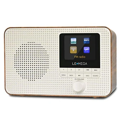 Immagine di LEMEGA IR1 Radio Internet WIFI portatile,radio digitale DAB/DAB+/FM,Bluetooth,doppio allarme,sveglia,60 preselezioni,uscita cuffie,display a colori,batterie o alimentazione di rete Finitura Noce