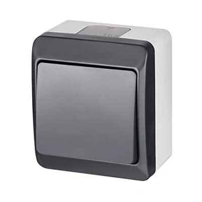 Immagine di ELEKTRO PLAST HERMES Interruttore a parete 1 scomparto semplice, IP44, resistente all&#039;acqua Esterno Antracite Grigio