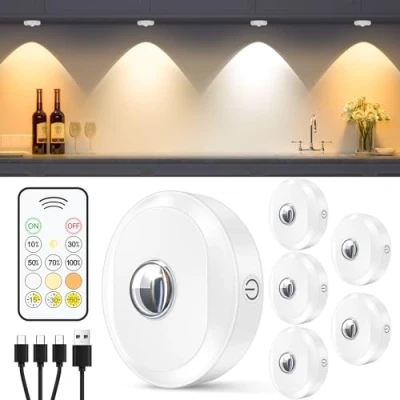 Immagine di WILLED luci a disco ricaricabili con telecomando, 3 temperature di colore e funzione temporizzazione, luce dimmerabile, da attaccare sotto l&#039;armadio, LED per cucina, armadio scaffale