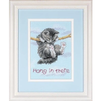 Immagine di Jiffy Hang On Kitty Mini Counted Cross Stitch Kit 5&quot;X7&quot;