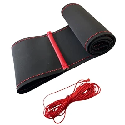Immagine di LB104 Coprivolante 37 39 cm con lacci neri Alcantara cuciture rosse