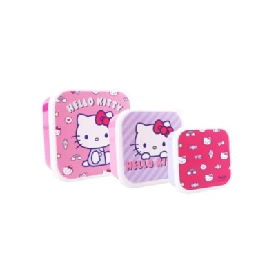 Immagine di My sweety pop Set di 3 scatole da gustare Hello Kitty Scatola pranzo Per bambini asilo scuola vacanze pasto 11,5 cm (rosa/viola)