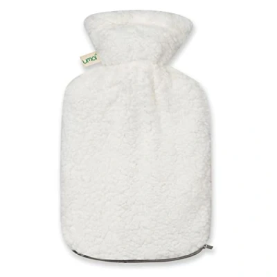 Immagine di Borsa dell&#039;acqua calda de caucho natural 2 litros con funda felpa forro extra y cremallera, bolsa agua caliente Certificado BS1970:2012 (Blanco)