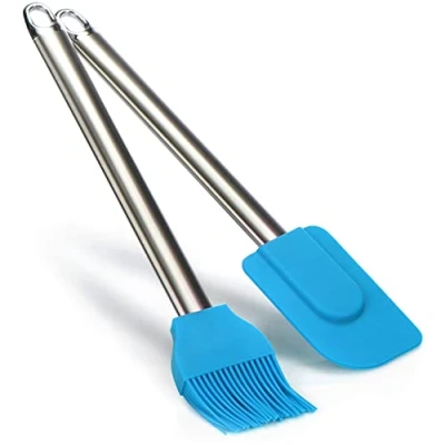 Immagine di COM FOUR® Set da forno 2 pezzi con raschietto per pasta e spazzola dolci in silicone spatola la cucina manico (2 parti + blu)