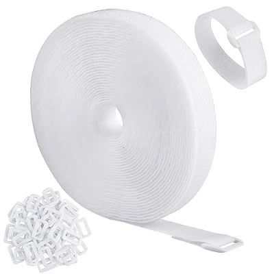 Immagine di WSZJINB Fascette Fermacavi da 10m x 2cm con 50 Fibbie, Nere Riutilizzabili, a Strappo, Cinghie per Cable Management, Organizzatore Cavi, di Larghezza Bianco