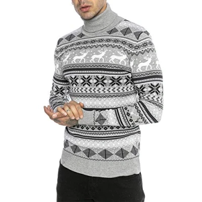 Immagine di RED BRIDGE Maglione da Uomo Stile Norvegese Pullover con Collo Alto in Cotone Slim Fit Grigio XXL
