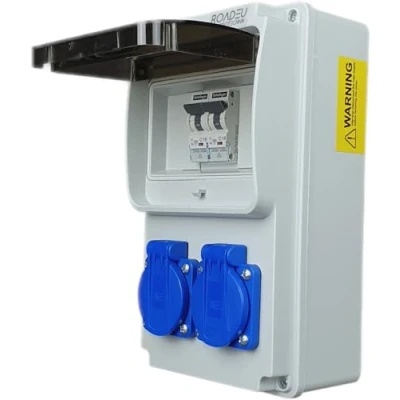 Immagine di RoadEu distributore di corrente 230 V 2 prese Schuko con interruttore interruttori C 16 A Cablato, per interni ed esterni IP44