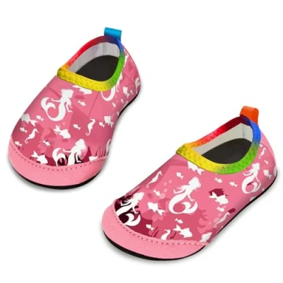 Immagine di Yorgou scarpe da acqua per ragazzi e ragazze, spiaggia bambini piccoli, calzini acquatici a piedi nudi antiscivolo piscina spiaggia, sirena rosa, 21/22 EU
