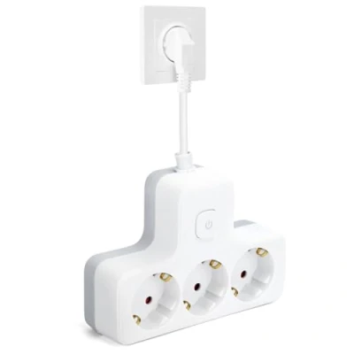 Immagine di Aigostar Adattatore con Spine Interruttrici 3 Prese, Multipresa Protezione Bambini, 16A, 250V, Cavo Bianco da 0,05 m (1 Pezzo, Schuko, Grigio