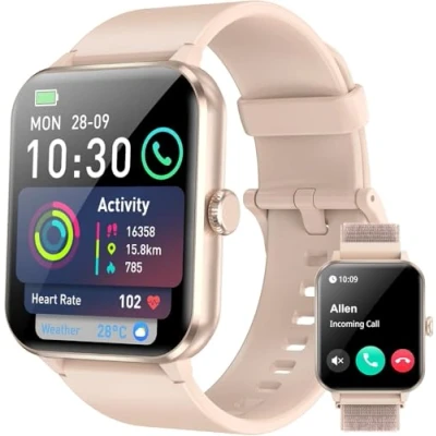 Immagine di IOWODO Smartwatch Uomo Donna Più recente 2025, 1.85 Orologio Intelligente Chiamate Bluetooth Fitness, 24H Cardiofrequenzimetro/SpO2/Sonno/Contapassi, IP68 Fitness Calcolatori per Android iOS