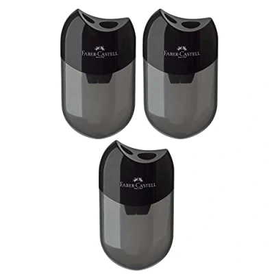 Immagine di Faber Castell 183500 Doppio temperamatite, di colore nero/trasparente, in set da 3 pezzi