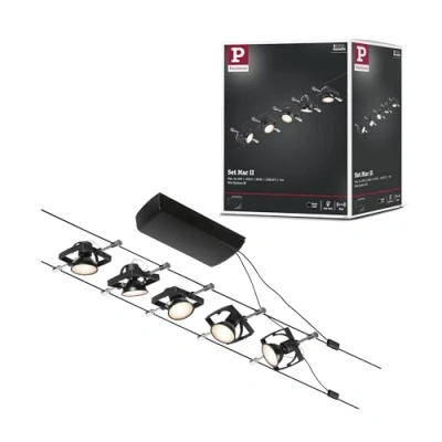 Immagine di Paulmann Wire Systems 94434 Sistema di illuminazione completo su cavo GU5.3 Nero (opaco), Cromo