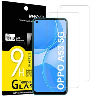 Immagine di NEW&#039;C 2 Pezzi, Vetro Temperato per Oppo A53 5G, Pellicola Prottetiva Anti Graffio, Impronte, Senza Bolle, Durezza 9H, 0,33mm Ultra Trasparente, Resistente