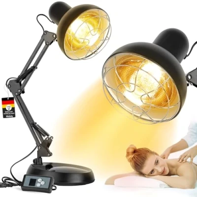 Immagine di Rkdely Lampada Infrarossi Riscaldante, Riscaldamento Terapia Luce Gialla, Rapido Sollievo per il Dolore Muscolare, 150W con 10 Livelli di Temperatura Regolabili e Timer