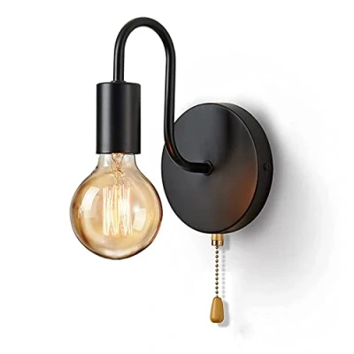 Immagine di Lampada da Muro in Metallo,Lampada Parete Vintage Applique Metallo Retrò Interni Nero Comodino Illuminazione E27 Industriale per Camera letto
