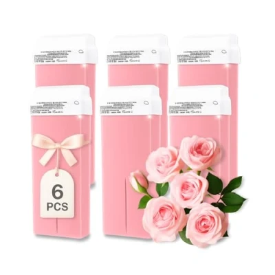 Immagine di LALILL Rose Cartucce di cera 100ml x 6 Roll on depilatoria efficace cartuccia con ingredienti naturali, depilazione, corpo, viso, gambe, rullo, largo
