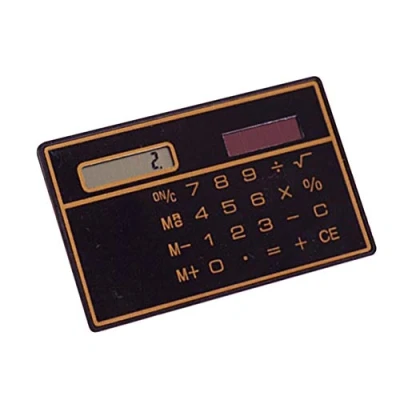 Immagine di Brussels08 calcolatrice portatile a energia solare, sottile, formato carta di credito, 8 cifre, tascabile, display LCD, base, portatile, per studenti, bambini, scuola, colore nero