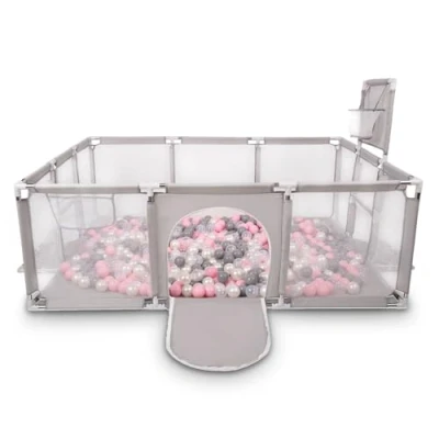 Immagine di Selonis Recinto Per Bambini Con 200 Palline 6 Cm, Playground Box, Grigio:Perla/Grigio/Trasparente/Rosa Chiaro