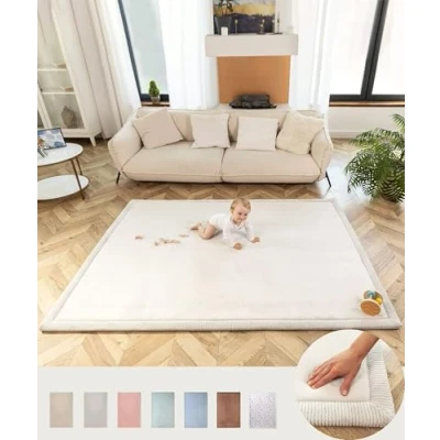 Immagine di Hakuna Tappeto bambini da gioco in velluto corallo 200x150x2cm, grigio memory foam ad alta densità per pavimento con fondo antiscivolo gattonare e giocare