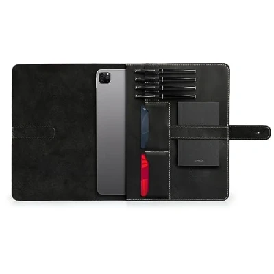 Immagine di Londo Custodia per tablet in vera pelle con due slot schede e portapenne/portamatite Apple
