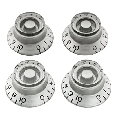 Immagine di Musiclily Pro Metrica 18 Splines Manopole Bell Top Hat Knobs per Chitarra Elettrica Epiphone Les Paul SG Style, Argento (Set di 4)