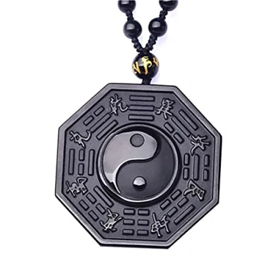 Immagine di Kagodri Collana con ciondolo in ossidiana nera Yin Yang, da uomo e donna, stile retrò, amuleto Feng Shui