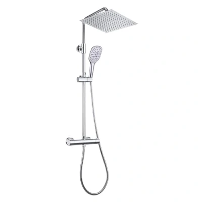 Immagine di Görbach Colonna Doccia con Rubinetto Termostato Fori Muro Regolabili, Cromo Asta Acciaio Inox Set a Pioggia Miscelatore Doccetta e Soffione 30 * cm