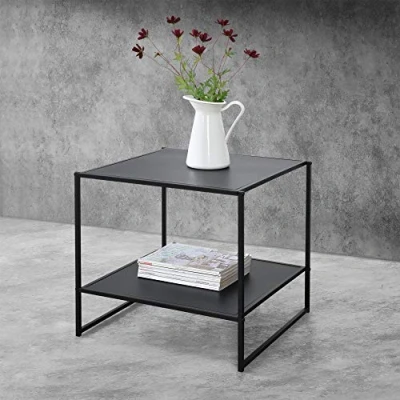 Immagine di [en.casa] Tavolino Basso da caffè con Ripiano 51 x 53 cm Comodino Notte in Metallo Divano Superficie AntiGraffio Nero Opaco