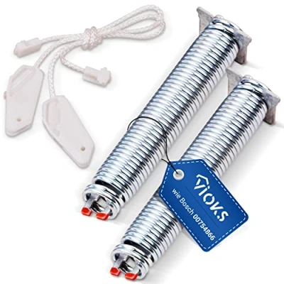 Immagine di molle per cerniera porta con cordicella di ricambio Bosch 00754866 Siemens 754866 Neff Constructa, kit riparazione lavastoviglie 2 cerniera, codice colore rosso
