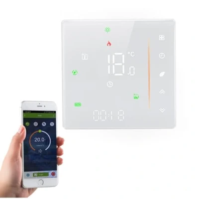 Immagine di Qiumi Smart Wifi Termostato a colori per il riscaldamento individuale della caldaia gas/acqua funziona con Alexa Google Home Dry Contact, display LED protegge gli occhi, 5A