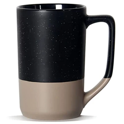 Immagine di SHOWFULL tazza da caffè grande 473,6 ml, tè in ceramica con manico quadrato macchie bianche, per uomini e donne, ristorante, casa ufficio, bevande calde, nero
