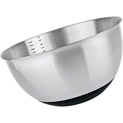 Immagine di MGE Ciotola da Cucina in Acciaio Inox e Base Silicone Antiscivolo Insalatiera con Scala di Misurazione 22 cm