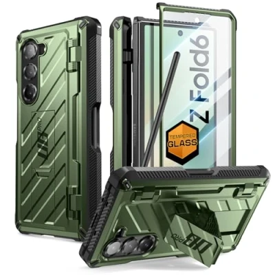 Immagine di SUPCASE Cover per Samsung Galaxy Z Fold 6 con Portapenna S (Unicorn Beetle Pro), [Protezione Schermo in Vetro Temperato e Supporto Integrati] di Livello Militare] (Verde)
