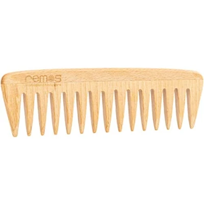 Immagine di REMOS Pettine per capelli in legno di faggio locale alta qualità 18 cm a denti grossi