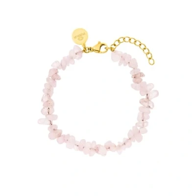 Immagine di Purelei® bracciale di quarzo rosa, da donna in acciaio inossidabile resistente, impermeabile rosa naturale, lunghezza regolabile 16 19 cm (Oro)