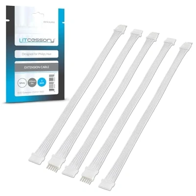 Immagine di Litcessory Cavo di Prolunga per Philips Hue Lightstrip Plus (150mm, 5 Pezzi, Bianco MICRO 6 PIN V4)