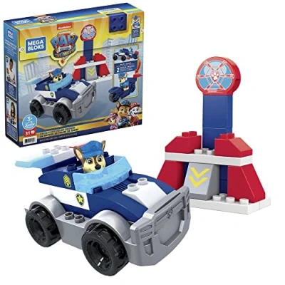 Immagine di MEGA Mattel Games, Bloks PAW Patrol Chase&#039;s City Police Cruiser, 1 Poseable Chase Figure, 30 Mini Building Blocks, ​Building Toys for Toddlers, Ages 3+, GYJ00,