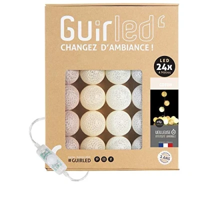 Immagine di GuirLED Guirlanda luminoso a LED per batuffoli di Cotone USB Luce notturna bambini 2h Alimentatore doppio 2A incluso 3 intensità 24 sfere 2,4m