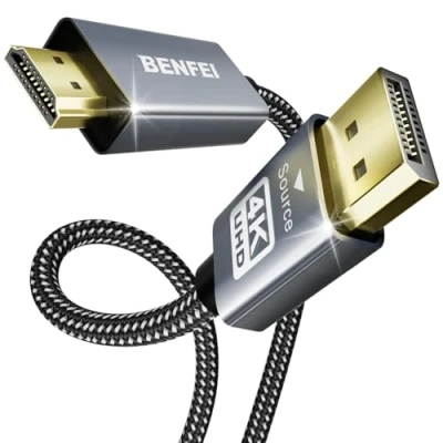 Immagine di BENFEI Cavo DisplayPort a HDMI 4K 4,5M [Lega di alluminio, intrecciato], Unidirezionale Computer monitor HDMI, DP 1.2 1.4 compatibile con HP ThinkPad AMD NVIDIA desktop