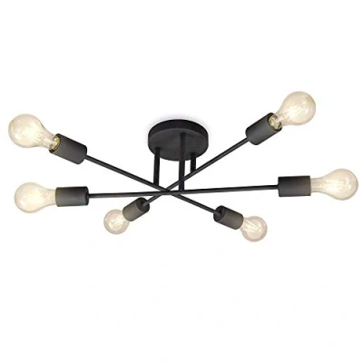 Immagine di B.K.Licht Lampadario vintage, plafoniera con bracci ruotabili, attacco per lampadine E27 non incluse, lampada da soffitto moderna salotto o sala pranzo, metallo nero, 230V, IP20