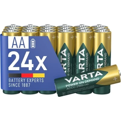 Immagine di VARTA Pile AA, ricaricabili, confezione da 24, Recharge Accu Power on Demand, batteria ricaricabile, 2100 mAh Ni MH, senza effetto memory, precaricate, pronte all&#039;uso [Esclusivo su Amazon]