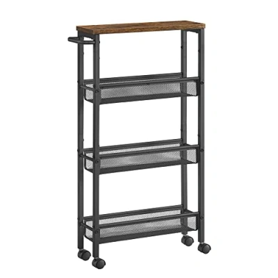 Immagine di VASAGLE Carrello a 4 Ripiani, Cucina Salvaspazio con Ruote, Struttura in Acciaio, Maniglia, Carrellino Piccoli Spazi, Bagno Salotto Studio, Marrone Vintage e Nero LRC032B01V1