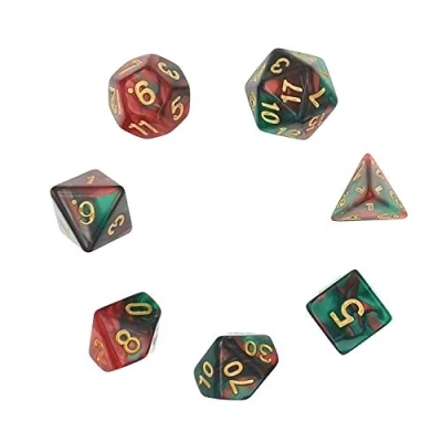 Immagine di Deolven Set Dadi D&amp;D, 7 Pezzi da Gioco Poliedrici per DND MTG RPG Dungeons e Dragons, Giochi di Società D4 D6 D8 D10 D12 D20 Rosso/Verde