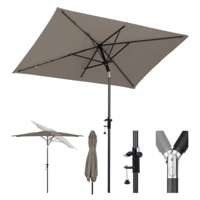 Immagine di Sekey 200 x 125 cm ombrellone parasole rettangolare con supporto per balcone, terrazza e giardino, antivento, ribaltabile UPF 50+