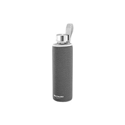 Immagine di Westmark Borraccia, Vetro con stampa, Incl. Fodera protettiva, 550 ml, Vetro/Silicone/Gomma, Senza BPA, Viva, Antracite/Argento/Trasparente, 5272226A