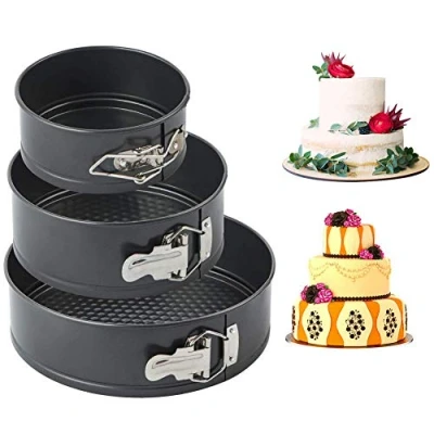 Immagine di Set di 3 teglie Rotonde Antiaderenti e a Prova Perdite, Teglia da Forno Rotonda,con Fondo Piatto, con RivestimentoAntiaderente,colore nero(18cm/20cm/22cm)