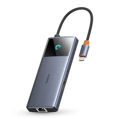 Immagine di Baseus Hub USB C 10Gbps Adattatore 3.2 con Gigabit Ethernet, 4K@60Hz HDMI, 2 A, C, 100W PD, 6 in 1 Docking Station per iPhone 15, Computer MacBook/Surface/Dell/iPad/Steam Deck/Samsung