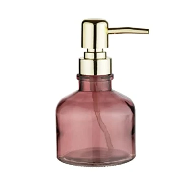 Immagine di WENKO Dispenser per Sapone Atessa Rosa Antico, Raffinato a Pompa in Vetro con Testa della Dorata, Ricaricabile Max. 200 ml di Liquido, Ideale Il lavandino, Ø 8 x 14 cm